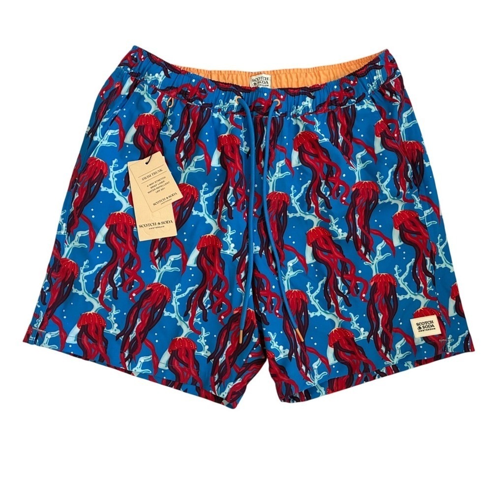 Scotch & Soda Mens Under The Sea‎ Swim Trunks Palace Blue Jellyfish Print M NWT